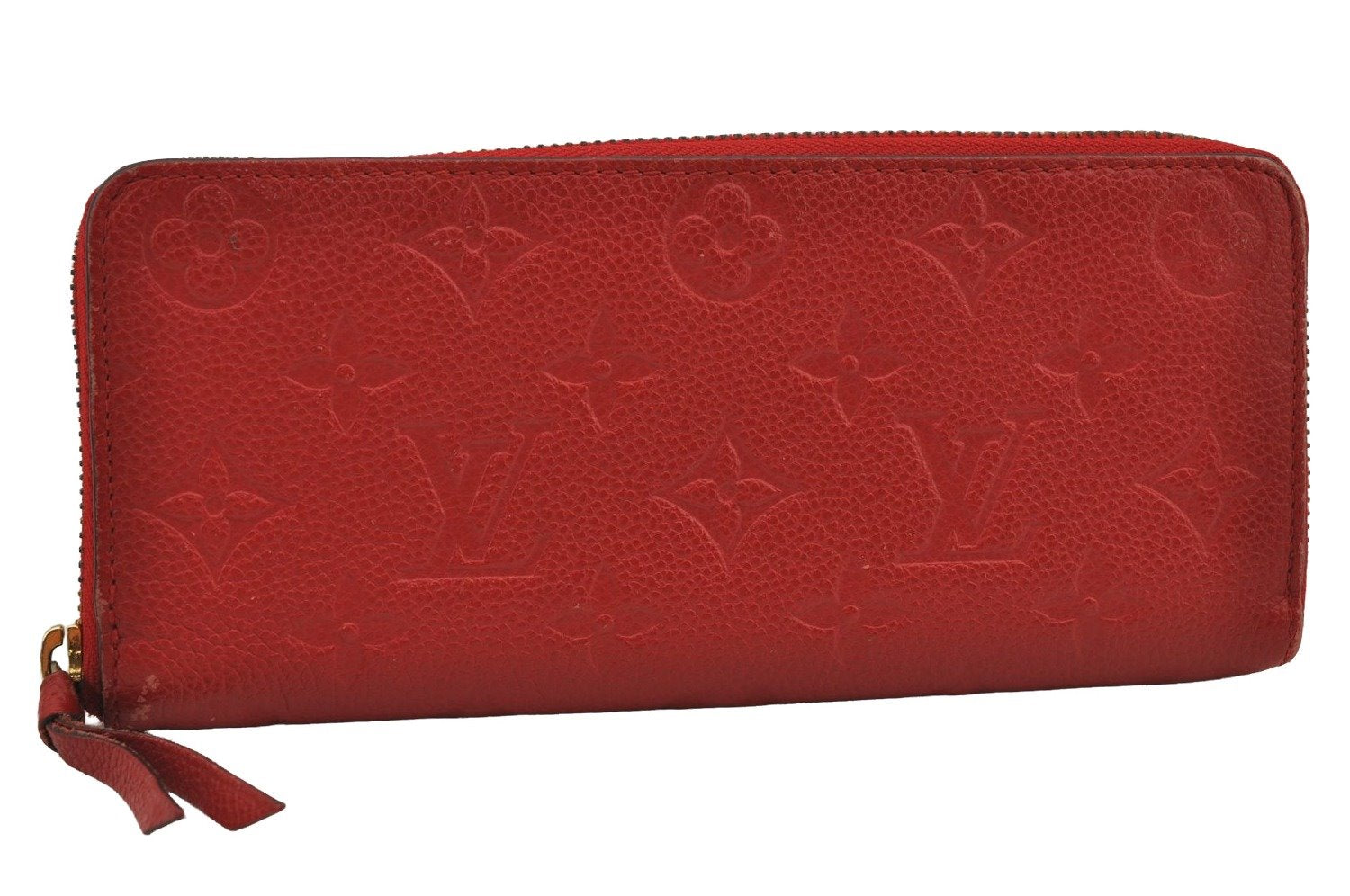 Authentic Louis Vuitton Empreinte Portefeuille Clemence Wallet M60169 Red 7613J