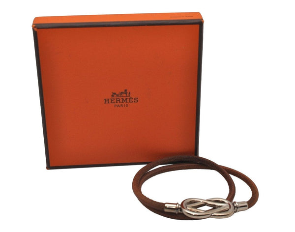 Authentic HERMES Atame Bracelet Accessories Leather Brown Silver Box 7614I