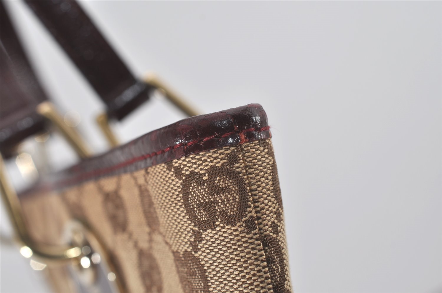 Authentic GUCCI Eclipse Shoulder Tote Bag GG Canvas Leather 120836 Brown 7615I