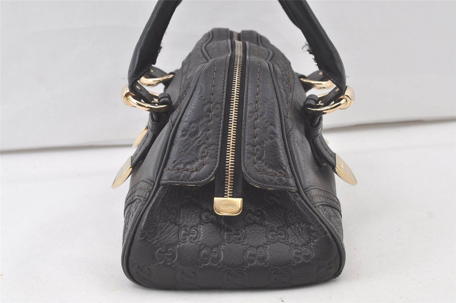 Authentic GUCCI Vintage Guccissima GG Leather Hand Boston Bag 181508 Black 7619K