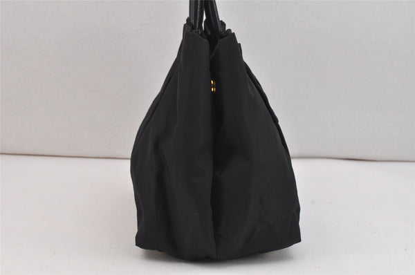 Authentic PRADA Tessuto Fiocco Ribbon Nylon Leather Hand Tote Bag Black 7620K