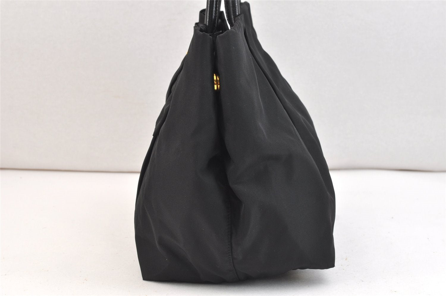 Authentic PRADA Tessuto Fiocco Ribbon Nylon Leather Hand Tote Bag Black 7620K