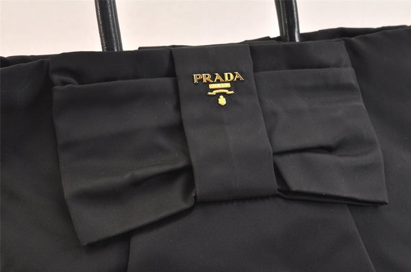 Authentic PRADA Tessuto Fiocco Ribbon Nylon Leather Hand Tote Bag Black 7620K