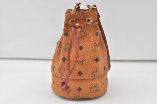 Authentic MCM Visetos Leather Vintage Shoulder Drawstring Bag Purse Brown 7622K