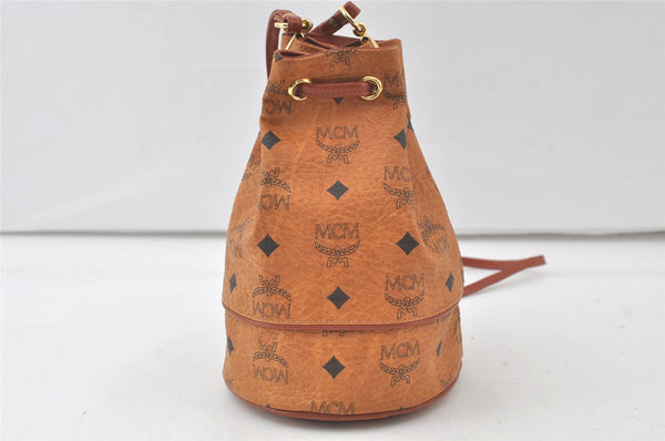 Authentic MCM Visetos Leather Vintage Shoulder Drawstring Bag Purse Brown 7622K