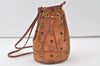 Authentic MCM Visetos Leather Vintage Shoulder Drawstring Bag Purse Brown 7623K