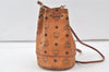 Authentic MCM Visetos Leather Vintage Shoulder Drawstring Bag Purse Brown 7623K