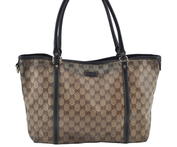Authentic GUCCI GG Crystal Shoulder Tote Bag PVC Leather 265695 Brown 7626G