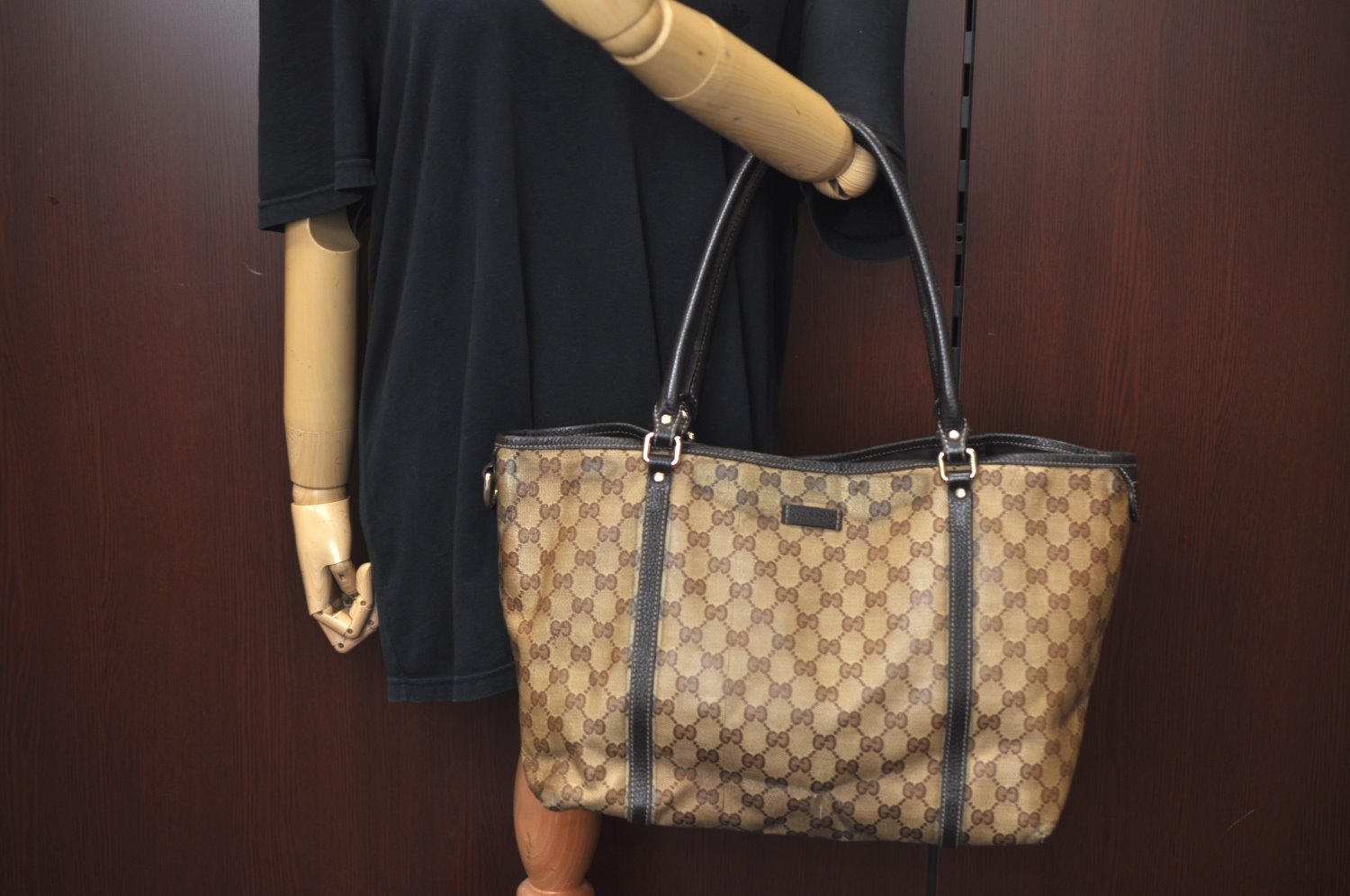 Authentic GUCCI GG Crystal Shoulder Tote Bag PVC Leather 265695 Brown 7626G