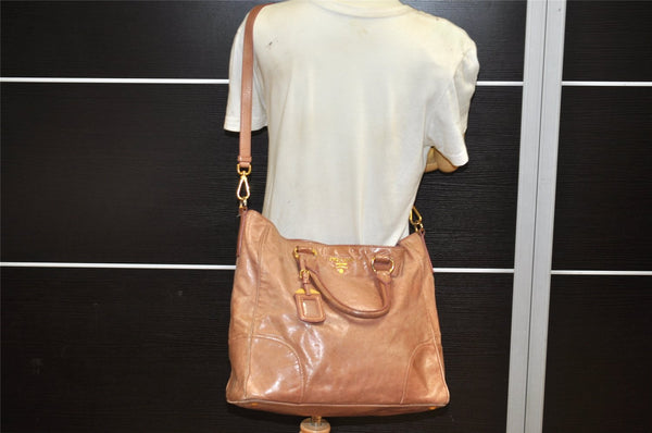 Authentic PRADA Vintage Leather 2Way Shoulder Tote Bag Pink 7627K