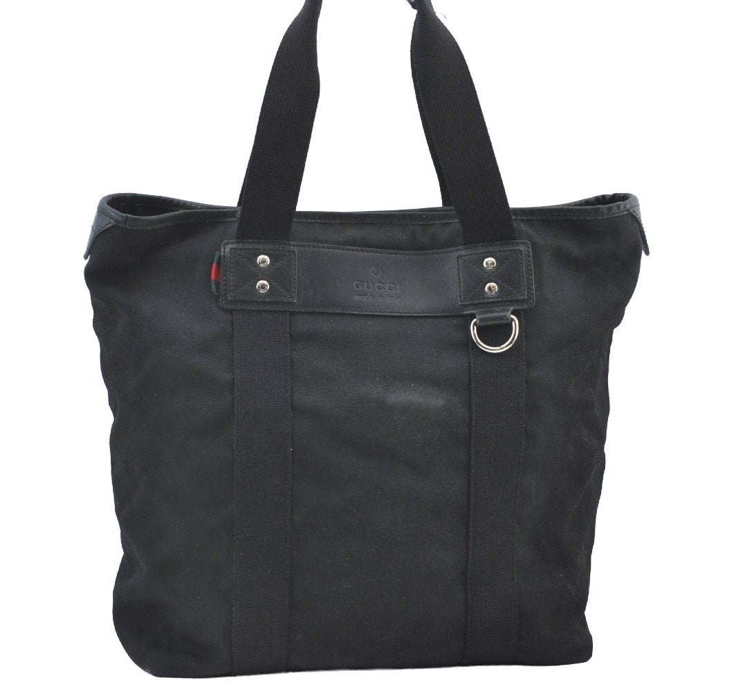Authentic GUCCI Web Sherry Line Parana Tote Bag Nylon Leather 268175 Black 7629F