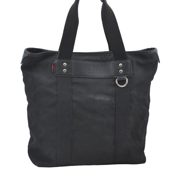 Authentic GUCCI Web Sherry Line Parana Tote Bag Nylon Leather 268175 Black 7629F