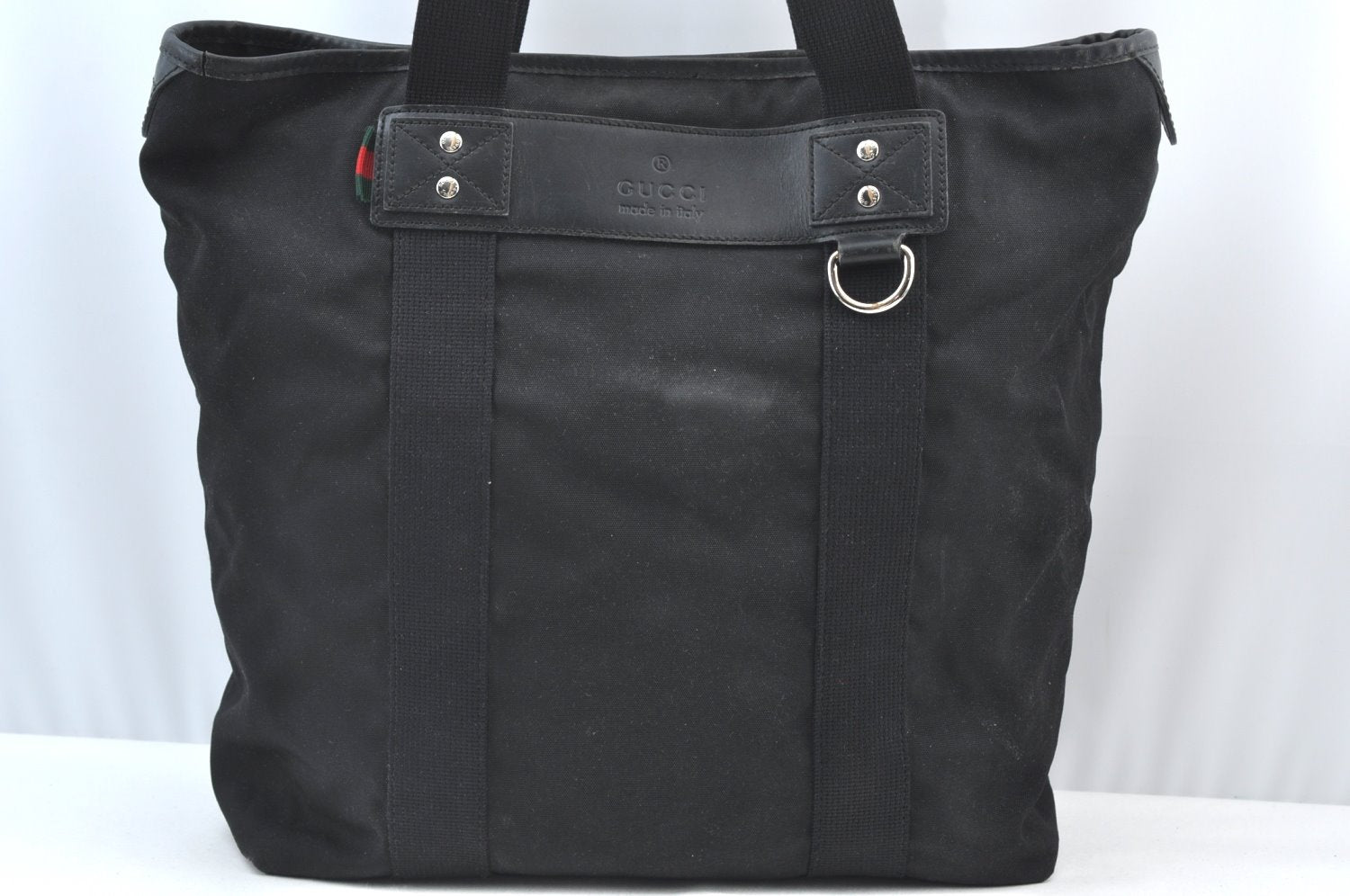 Authentic GUCCI Web Sherry Line Parana Tote Bag Nylon Leather 268175 Black 7629F