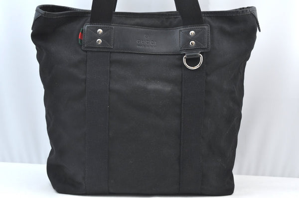 Authentic GUCCI Web Sherry Line Parana Tote Bag Nylon Leather 268175 Black 7629F