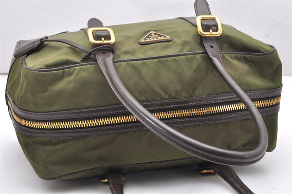 Authentic PRADA Nylon Tessuto Leather Shoulder Boston Bag Khaki Green 7632K