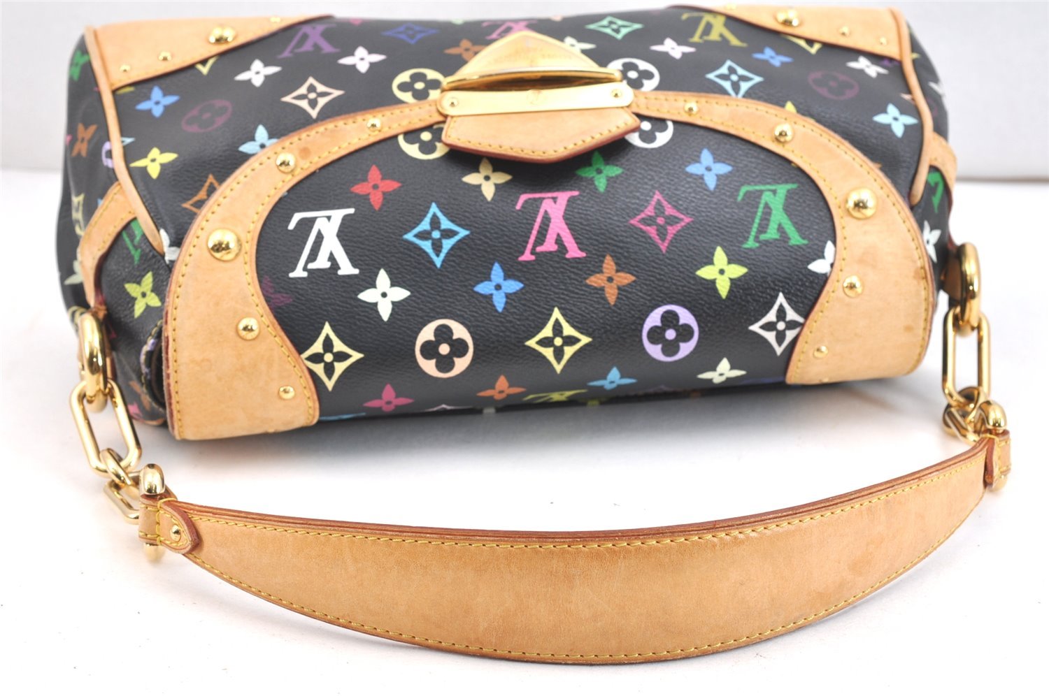 Auth Louis Vuitton Monogram Multicolor Beverly MM Black Hand Bag M40204 LV 7633K