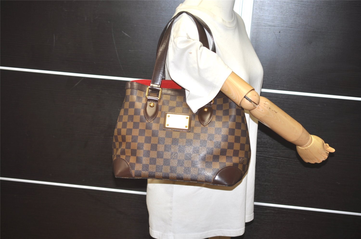 Authentic Louis Vuitton Damier Hampstead PM Shoulder Tote Bag N51205 LV 7634I