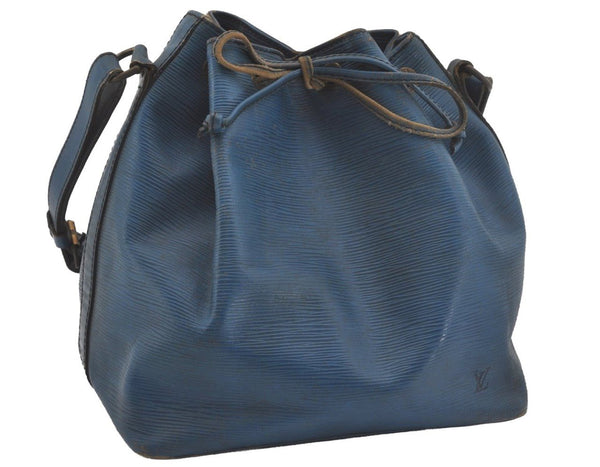 Authentic Louis Vuitton Epi Petit Noe Shoulder Drawstring Bag M44105 Blue 7636I