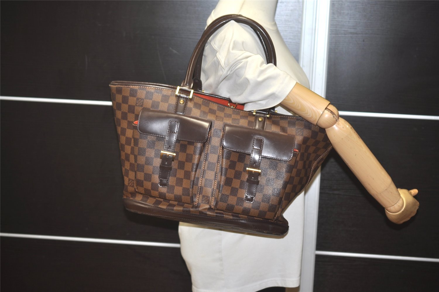 Authentic Louis Vuitton Damier Manosque GM Shoulder Tote Bag N51120 LV 7641I