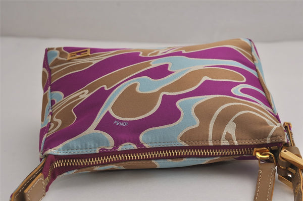 Authentic FENDI Shoulder Hand Bag Purse Canvas Leather Beige Purple 7641J