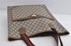 Authentic GUCCI Web Sherry Line GG Plus Tote Bag PVC Leather Brown 7643I