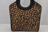 Auth Christian Dior Unborn Calf Leather Leopard Pattern Hand Bag Brown CD 7644J