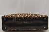 Auth Christian Dior Unborn Calf Leather Leopard Pattern Hand Bag Brown CD 7644J