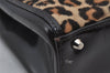 Auth Christian Dior Unborn Calf Leather Leopard Pattern Hand Bag Brown CD 7644J