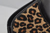 Auth Christian Dior Unborn Calf Leather Leopard Pattern Hand Bag Brown CD 7644J