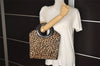 Auth Christian Dior Unborn Calf Leather Leopard Pattern Hand Bag Brown CD 7644J