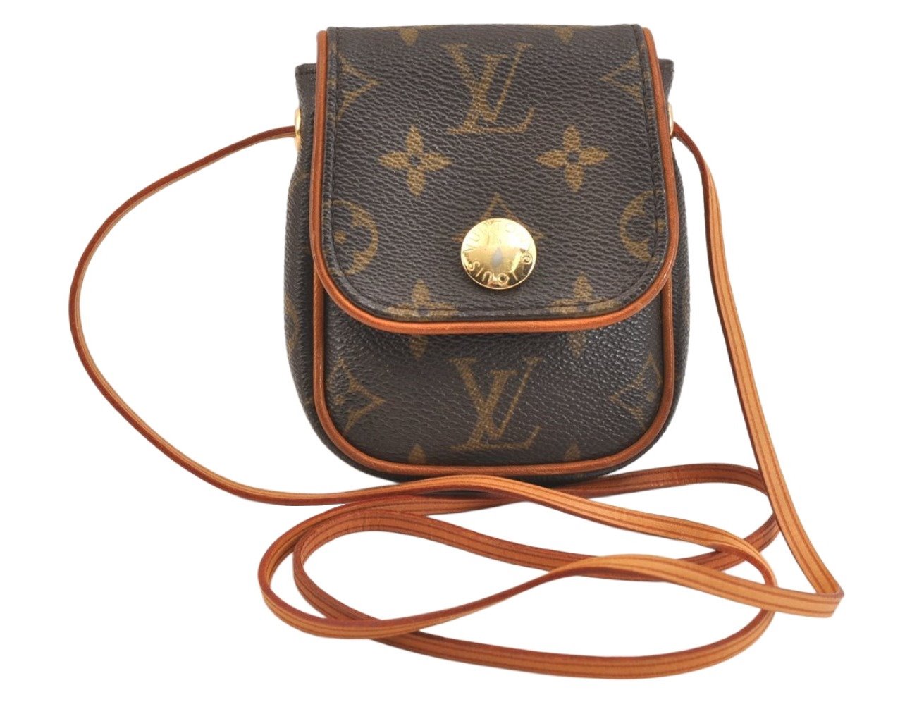 Auth Louis Vuitton Monogram Mini Lin Pochette Cancun Shoulder Pouch Brown 7644K