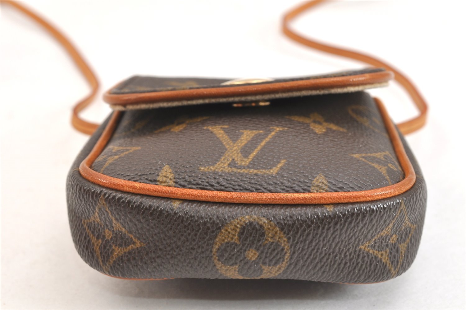 Auth Louis Vuitton Monogram Mini Lin Pochette Cancun Shoulder Pouch Brown 7644K