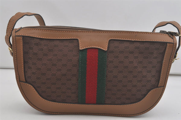 Authentic GUCCI Web Sherry Line Micro GG Shoulder Bag Canvas Leather Brown 7645I