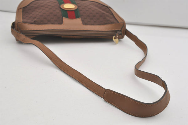 Authentic GUCCI Web Sherry Line Micro GG Shoulder Bag Canvas Leather Brown 7645I
