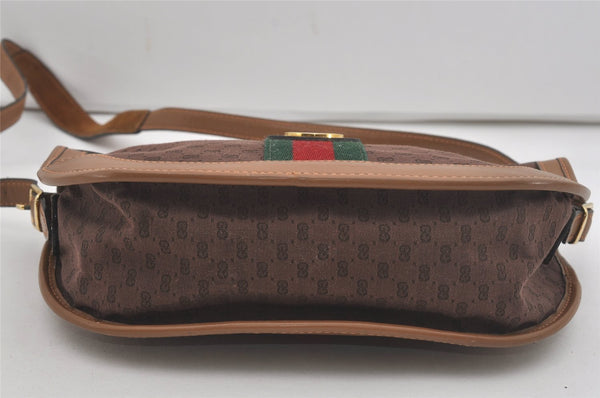 Authentic GUCCI Web Sherry Line Micro GG Shoulder Bag Canvas Leather Brown 7645I