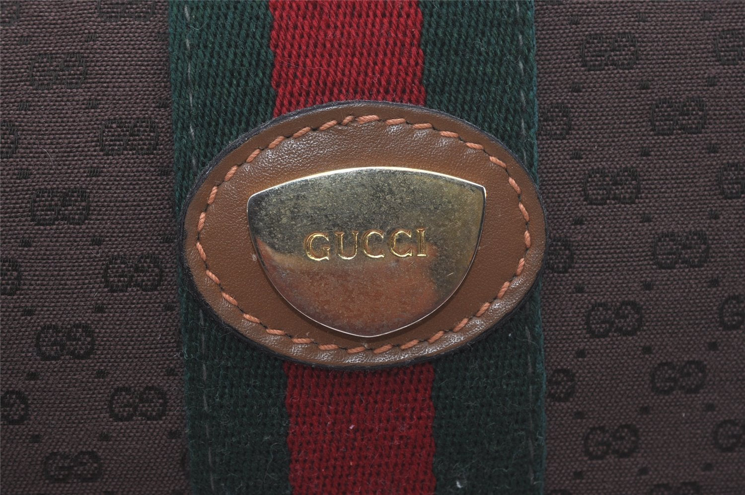 Authentic GUCCI Web Sherry Line Micro GG Shoulder Bag Canvas Leather Brown 7645I