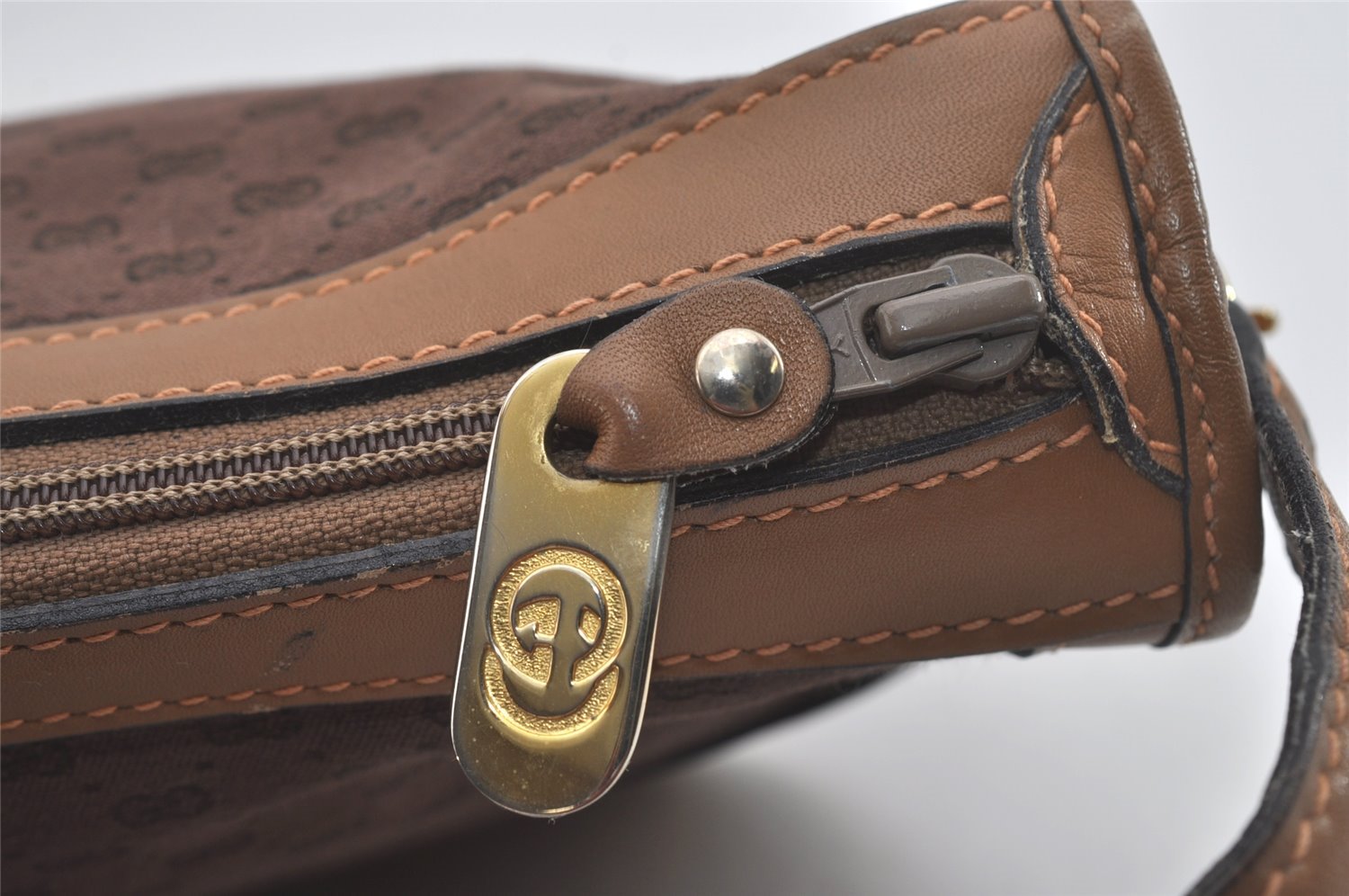 Authentic GUCCI Web Sherry Line Micro GG Shoulder Bag Canvas Leather Brown 7645I