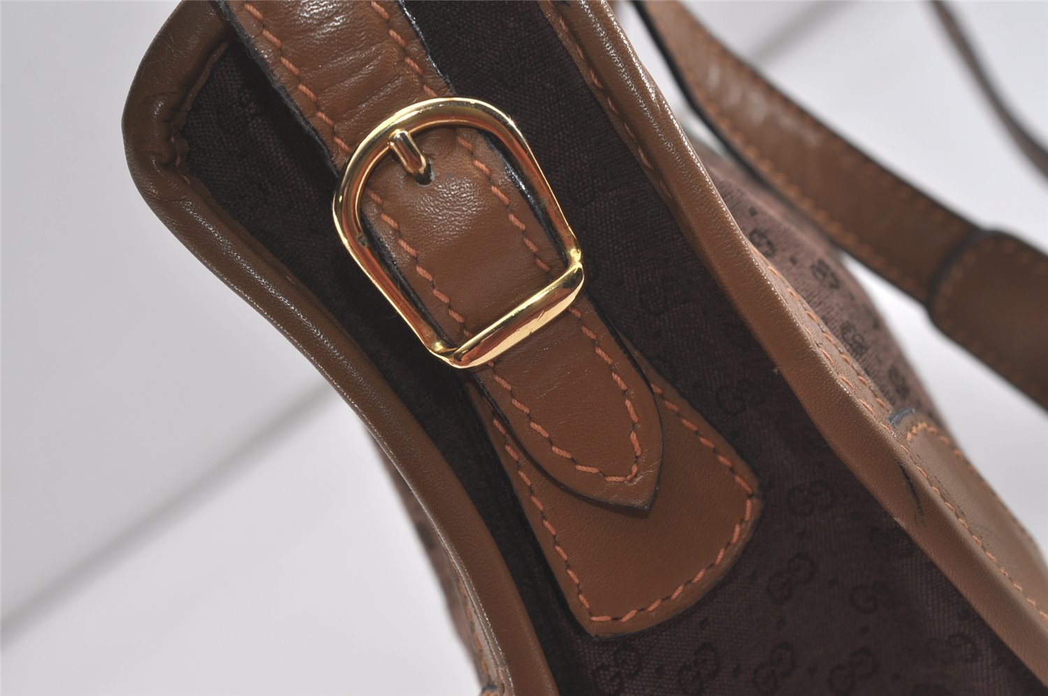 Authentic GUCCI Web Sherry Line Micro GG Shoulder Bag Canvas Leather Brown 7645I