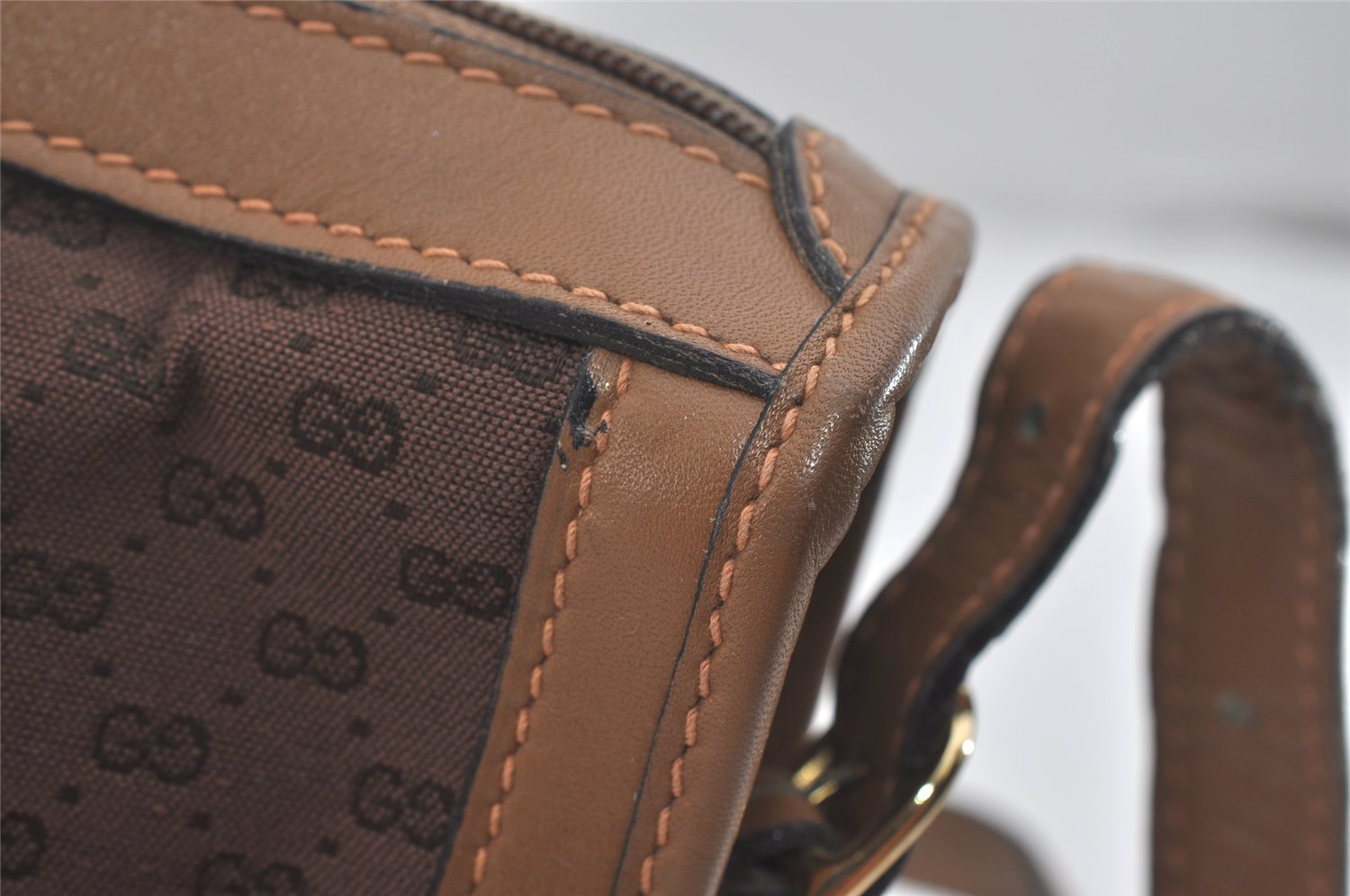 Authentic GUCCI Web Sherry Line Micro GG Shoulder Bag Canvas Leather Brown 7645I