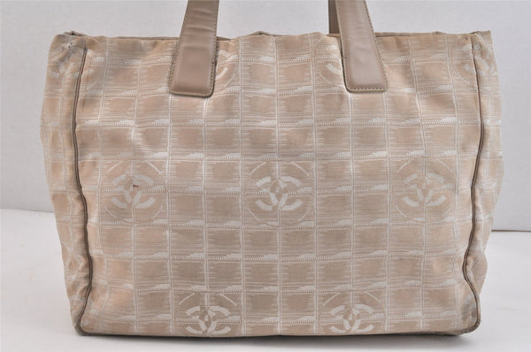 Authentic CHANEL New Travel Line Shoulder Tote Bag Nylon Leather Beige 7645K