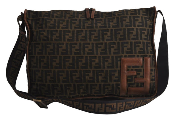 Authentic FENDI Zucca Shoulder Cross Body Bag Purse Nylon Leather Brown 7646J