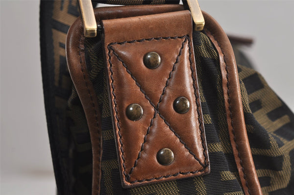 Authentic FENDI Zucca Shoulder Cross Body Bag Purse Nylon Leather Brown 7646J