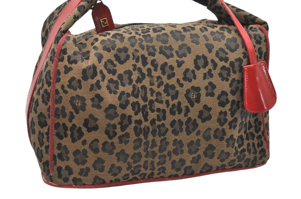 Authentic FENDI Leopard Pattern Hand Bag Purse Canvas Leather Brown 7646K