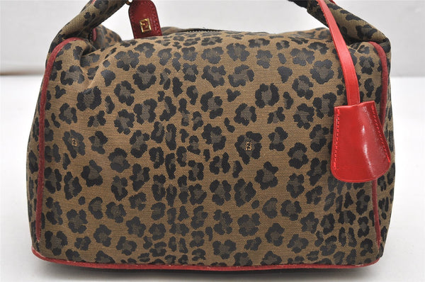 Authentic FENDI Leopard Pattern Hand Bag Purse Canvas Leather Brown 7646K