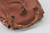 Authentic GUCCI Vintage Bamboo Drawstring Backpack Purse Leather Brown 7648K