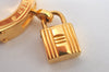 Authentic HERMES Scarf Ring Kelly Cadena Belt Design Gold Leather Blue Box 7650H