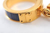 Authentic HERMES Scarf Ring Kelly Cadena Belt Design Gold Leather Blue Box 7650H