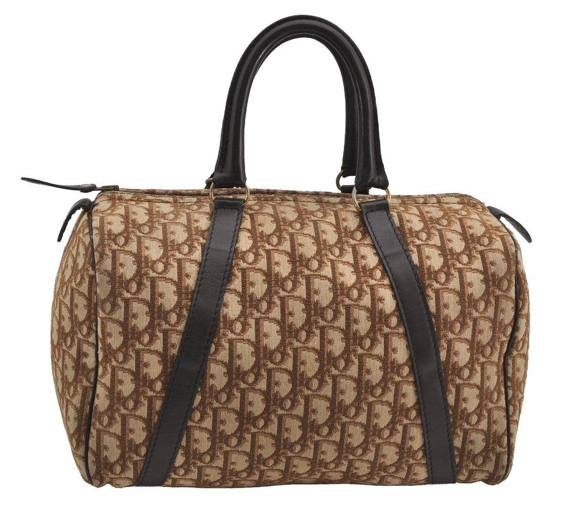 Authentic Christian Dior Trotter Hand Boston Bag Canvas Leather Brown 7653I