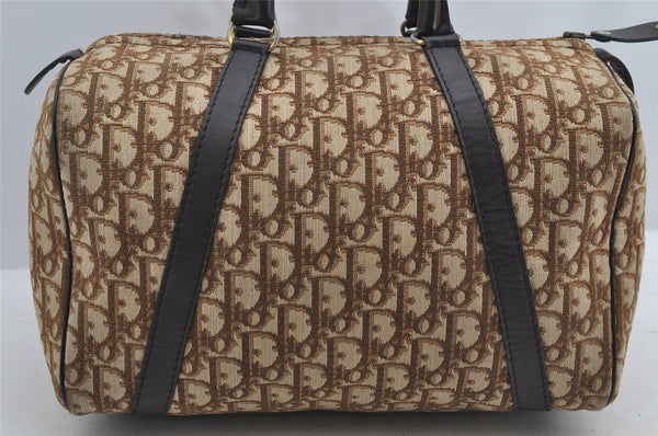 Authentic Christian Dior Trotter Hand Boston Bag Canvas Leather Brown 7653I