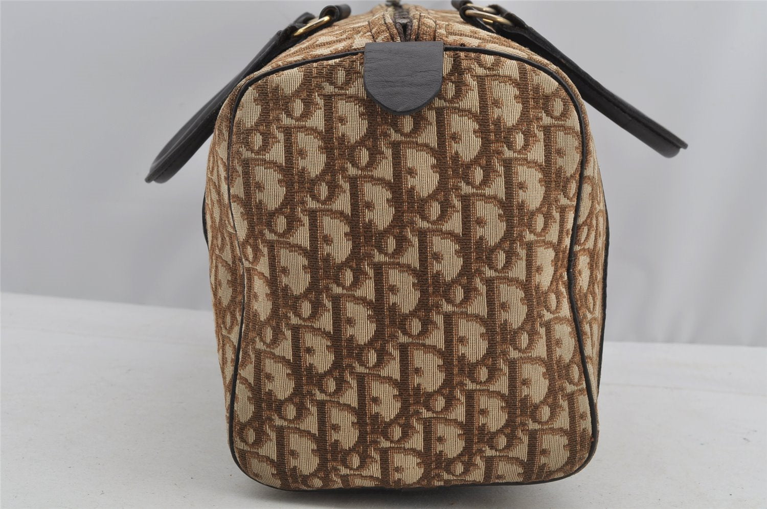 Authentic Christian Dior Trotter Hand Boston Bag Canvas Leather Brown 7653I